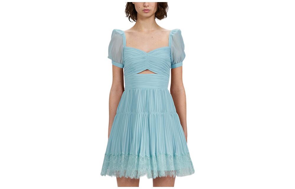 (Women) Self-Portrait SS22 Puff Sleeve Lace Princess Short Dress - Misty Blue () SWF333Y06500