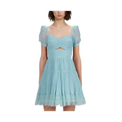 (Women) Self-Portrait SS22 Puff Sleeve Lace Princess Short Dress - Misty Blue () SWF333Y06500