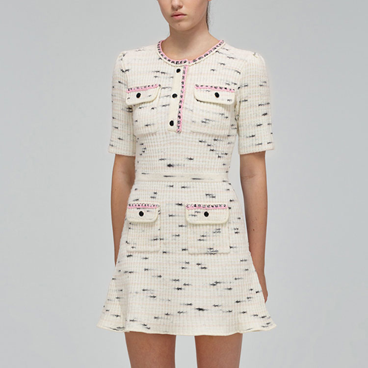 (Women) Self-Portrait SS22 Striped Knit Ruffle Elegant Princess White Dress for Women. SWF332M07400 圖 5