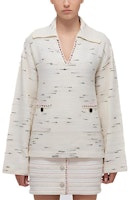 (Women) Self-Portrait SS22 Striped V-Neck Long Sleeve Polo Knitted Sweater Women Beige. SWF332M07600 (Women) Self-Portrait SS22 Striped V-Neck Long Sleeve Polo Knitted Sweater Women Beige. SWF332M07600