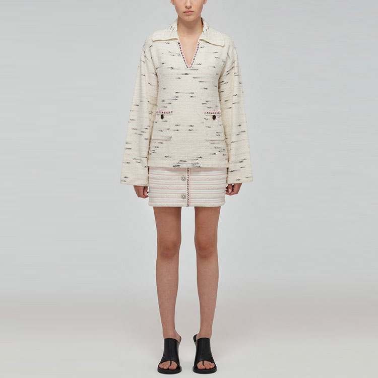 Shop (W) Self-Portrait SS22 條紋V領長袖針織毛衣 女士 米色 SWF332M07600