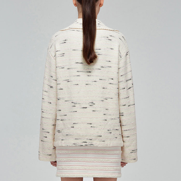 Sizing (W) Self-Portrait SS22 條紋V領長袖針織毛衣 女士 米色 SWF332M07600