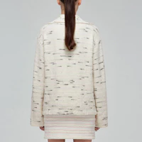 Sizing (W) Self-Portrait SS22 條紋V領長袖針織毛衣 女士 米色 SWF332M07600