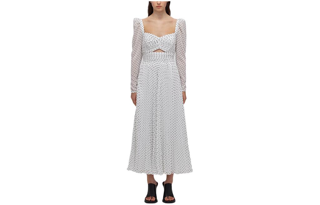 (Women) Self-Portrait SS22 White Polka Dot Cutout Maxi Dress Long Sleeve Holiday Style SWF332Y15900 圖 2