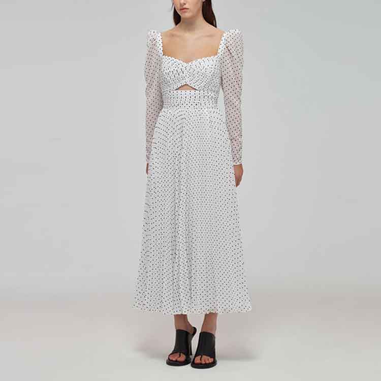 (Women) Self-Portrait SS22 White Polka Dot Cutout Maxi Dress Long Sleeve Holiday Style SWF332Y15900 圖 3