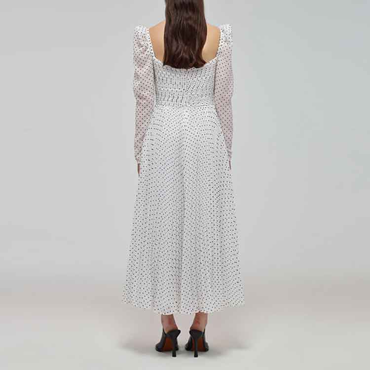 (Women) Self-Portrait SS22 White Polka Dot Cutout Maxi Dress Long Sleeve Holiday Style SWF332Y15900 圖 4