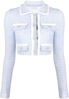 (Women) Self-Portrait SS23 Check Knit Cropped Long Sleeve Top Light Blue SS23046JBL (Women) Self-Portrait SS23 Check Knit Cropped Long Sleeve Top Light Blue SS23046JBL