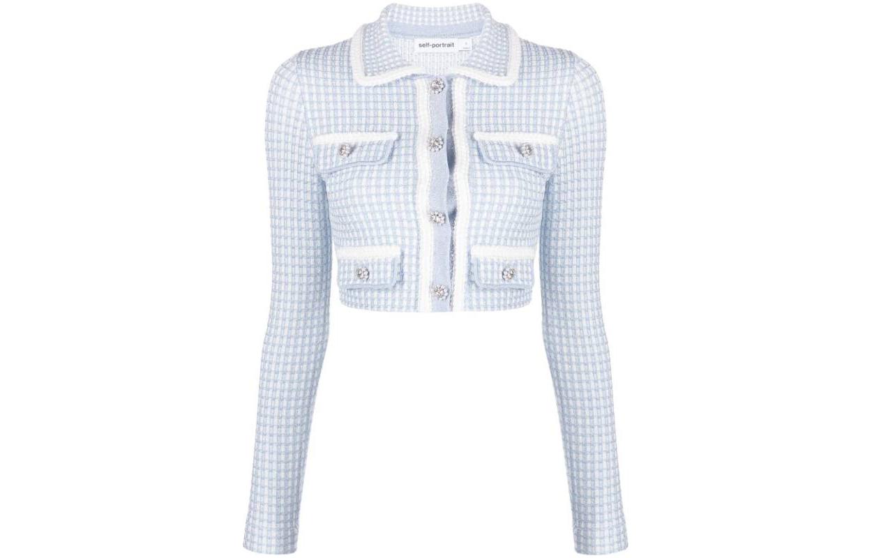 Order (W) Self-Portrait SS23 Top Corto de Punto con Manga Larga Azul Claro SS23046JBL