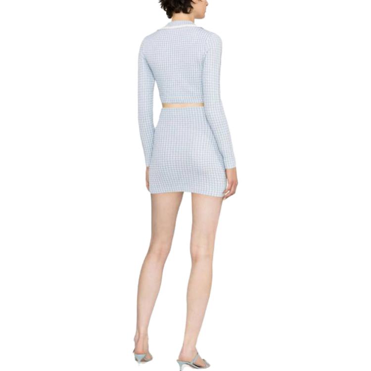 Shop (W) Self-Portrait SS23 Top Corto de Punto con Manga Larga Azul Claro SS23046JBL