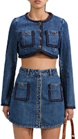 (Women) Self-Portrait SS23 Cropped Casual Denim Jacket in Blue. SWF341T00500 (Women) Self-Portrait SS23 Cropped Casual Denim Jacket in Blue. SWF341T00500