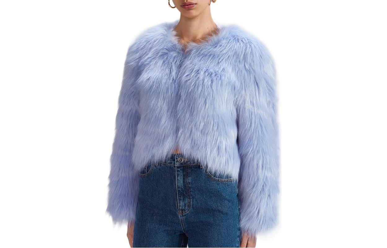 (Women) Self-Portrait SS23  Cropped Long Sleeve Jacket Misty Blue. SWF334D00600