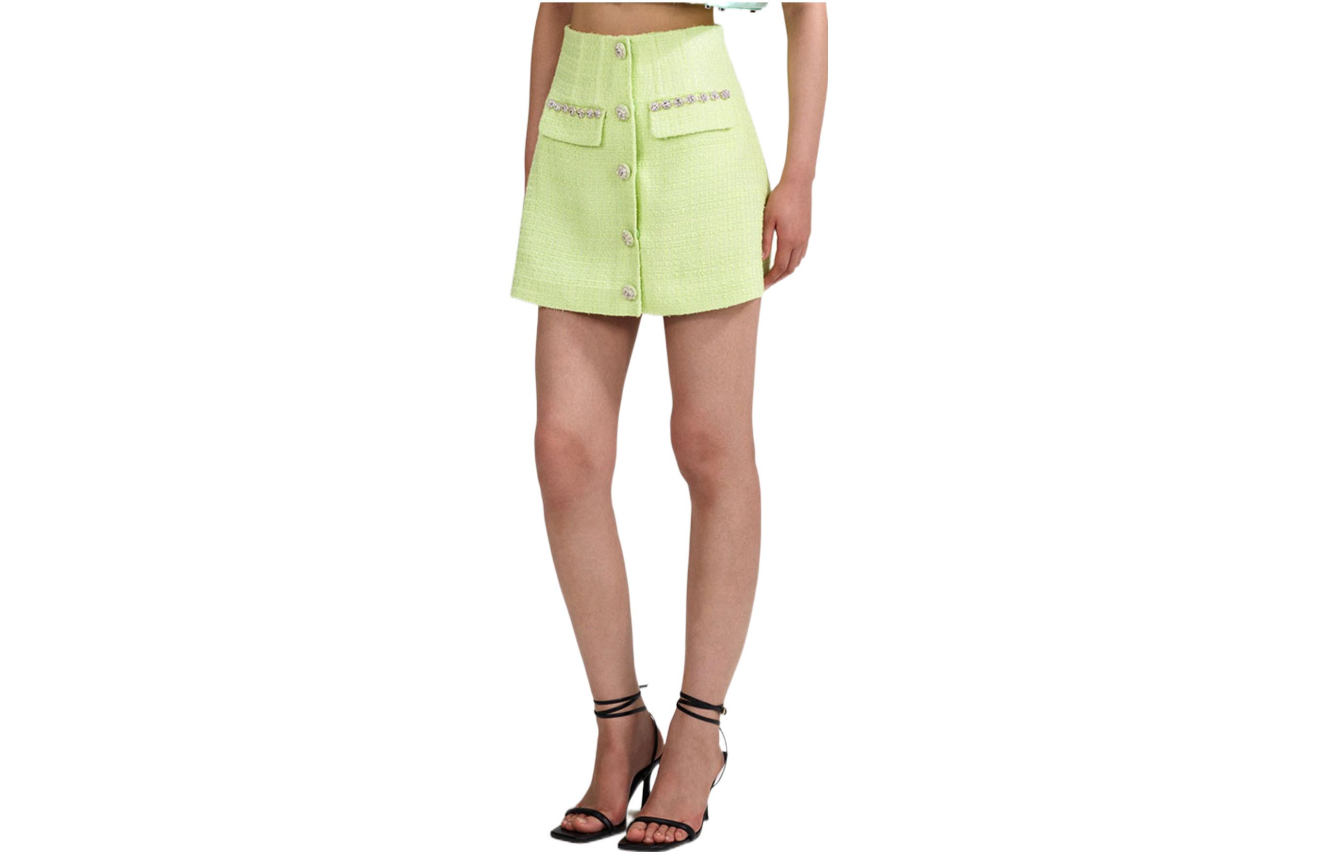 (Women) Self-Portrait SS23  Embellished A-Line Button-Up Casual Skirt. SWF342Q01300