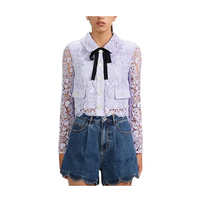 (Women) Self-Portrait SS23 Lilac Purple Lace Bow Blouse SWF341T00200