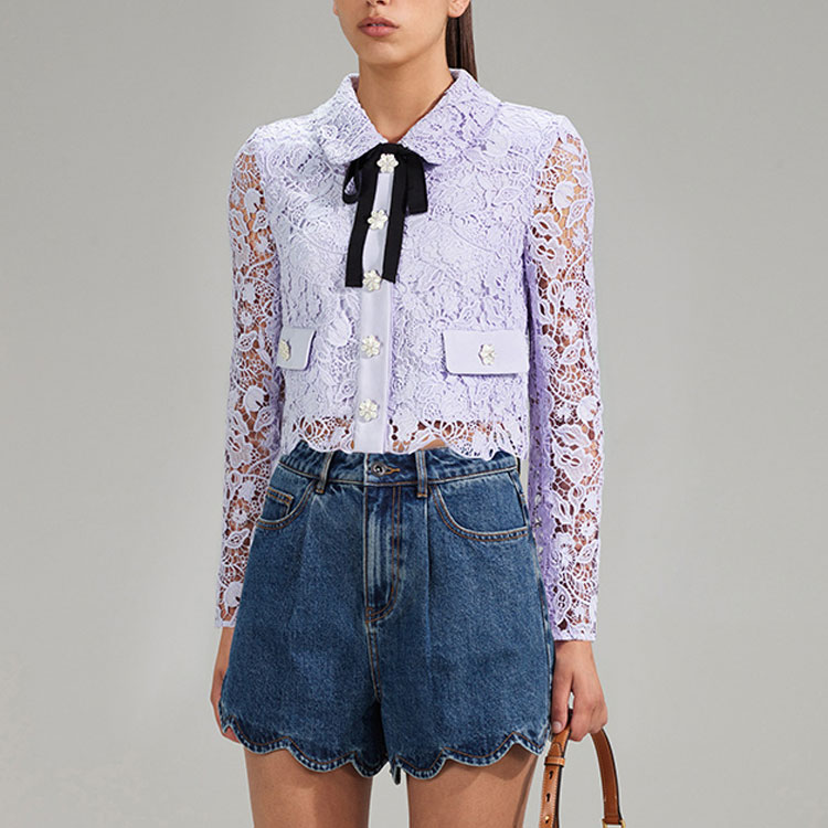 Purchase (W) Self-Portrait SS23 紫丁香紫色蕾絲蝴蝶結襯衫 SWF341T00200