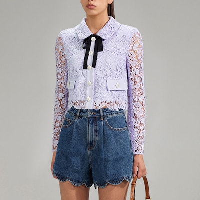 (W) Self-Portrait SS23 紫丁香紫色蕾絲蝴蝶結襯衫 SWF341T00200 Purchase (W) Self-Portrait SS23 紫丁香紫色蕾絲蝴蝶結襯衫 SWF341T00200