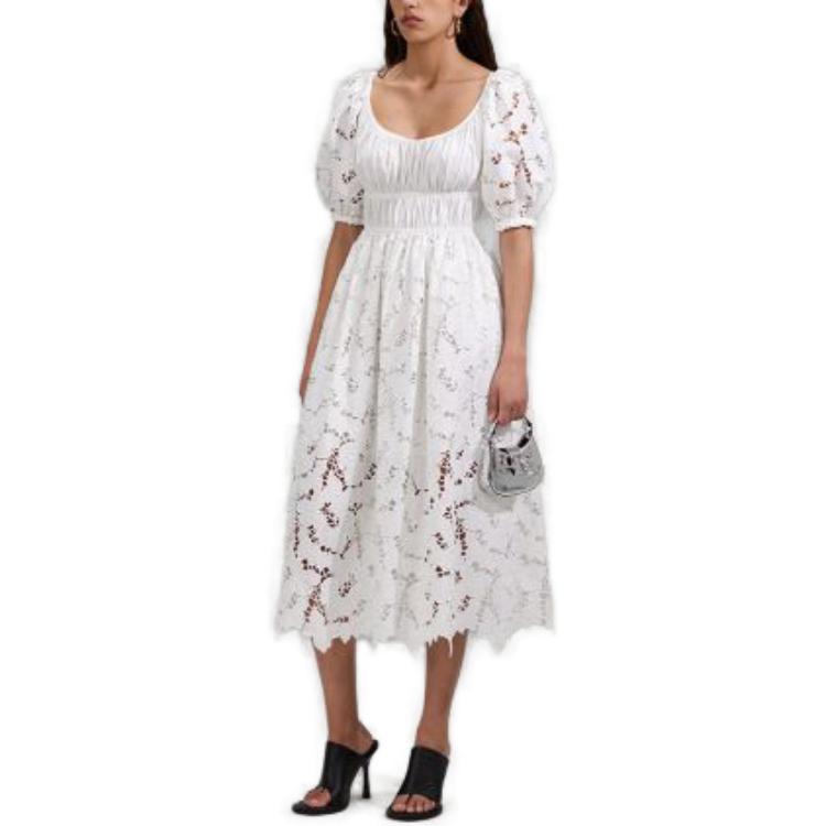 Sizing (W) Vestido Corto Blanco Self-Portrait SS23 con Mangas Abullonadas. SWF341Y06000