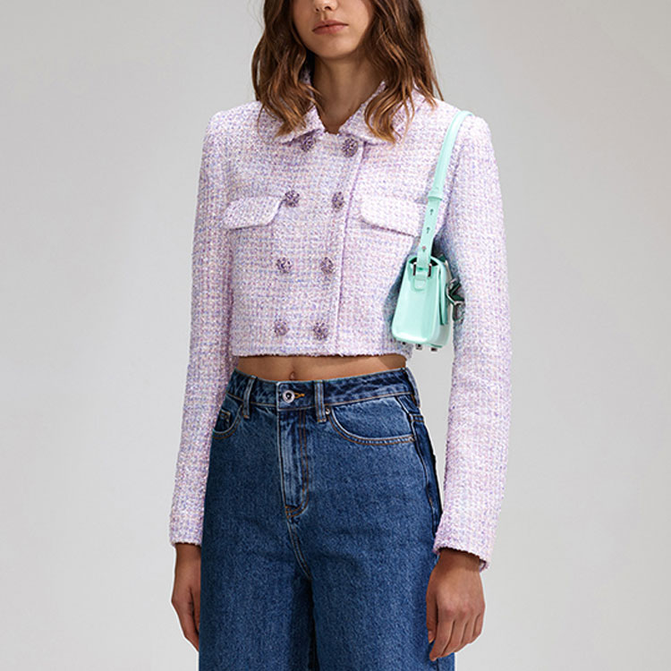 Purchase (W) Self-Portrait SS23 紫色短版粗花呢西裝外套長袖夹克 SWF342T01000