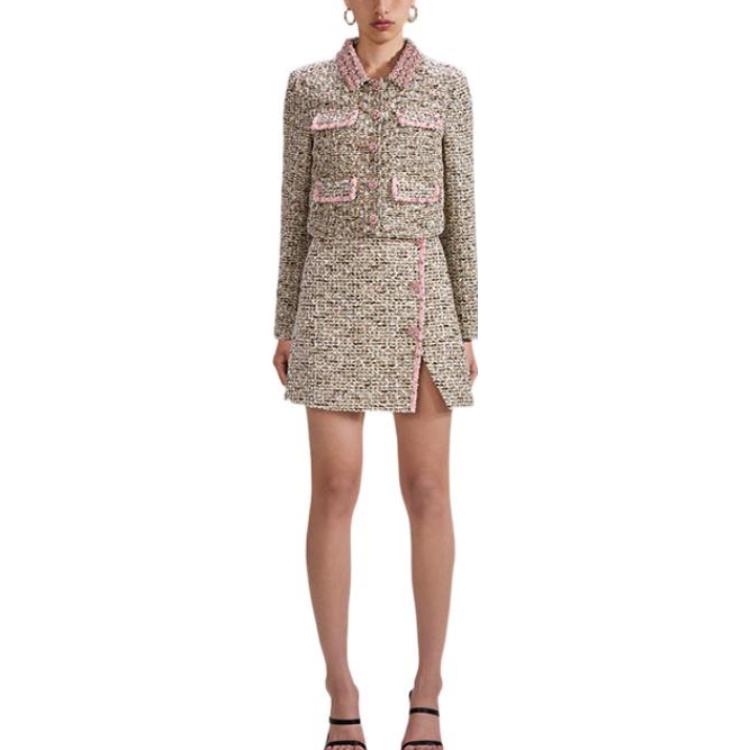 (Women) Self-Portrait SS23  Tweed Coat with Contrast Trim in Gray/Red Pink. SWF341T00800 圖 3