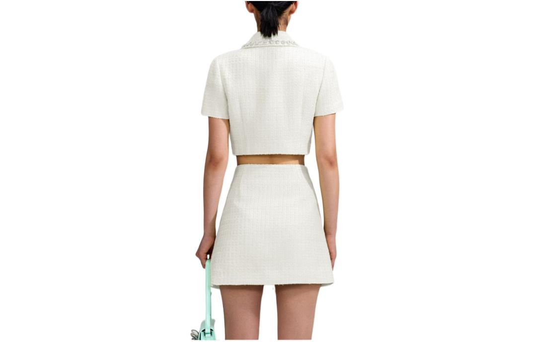 Lookbook (W) Self-Portrait SS23 白色短版夾克附精緻裝飾細節 SWF342C04400