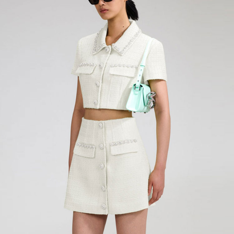 Shop (W) Self-Portrait SS23 白色短版夾克附精緻裝飾細節 SWF342C04400