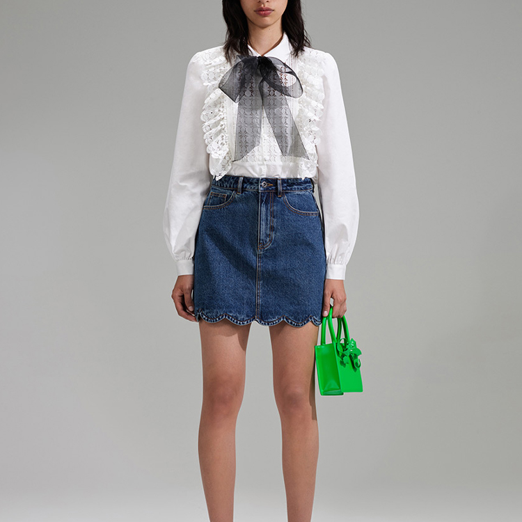 Lookbook (W) Self-Portrait SS23 白色蕾絲長袖襯衫配蝴蝶結細節 SWF341C01300