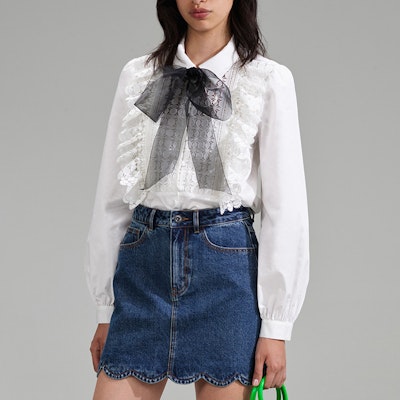 (W) Self-Portrait SS23 白色蕾絲長袖襯衫配蝴蝶結細節 SWF341C01300 Purchase (W) Self-Portrait SS23 白色蕾絲長袖襯衫配蝴蝶結細節 SWF341C01300