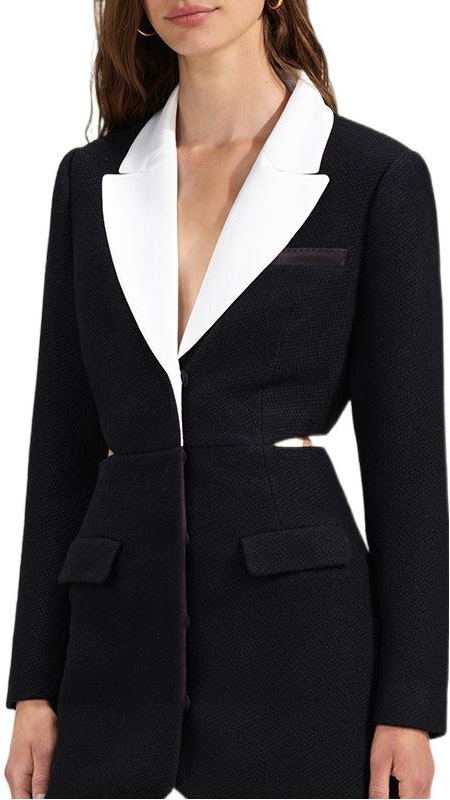 women-self-portrait-ss-23-black-contrast-collar-waist-cutout-long-sleeve-elegant-dress-swf-341-y02200