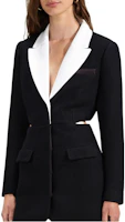 (Women) Self-Portrait SS23 Black Contrast Collar Waist Cutout Long Sleeve Elegant Dress SWF341Y02200 (Women) Self-Portrait SS23 Black Contrast Collar Waist Cutout Long Sleeve Elegant Dress SWF341Y02200