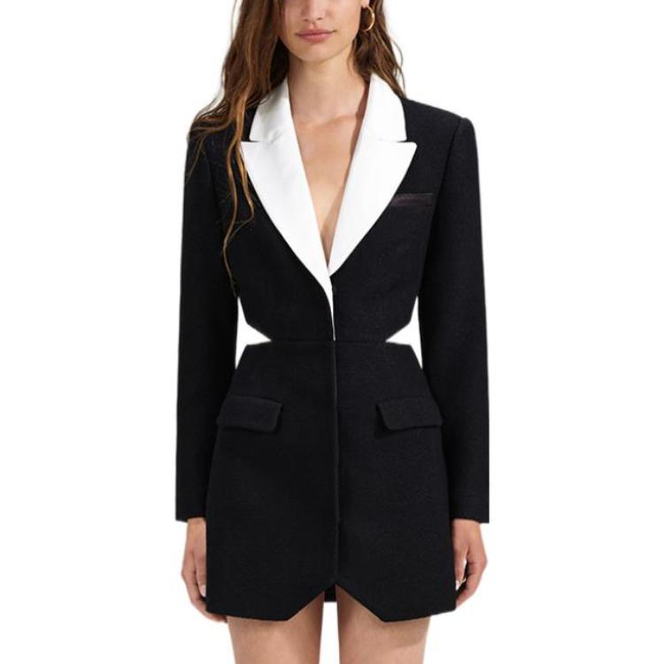 (Women) Self-Portrait SS23 Black Contrast Collar Waist Cutout Long Sleeve Elegant Dress SWF341Y02200 圖 3