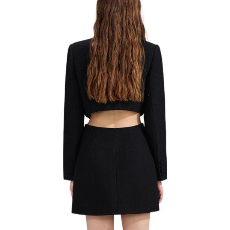 (Women) Self-Portrait SS23 Black Contrast Collar Waist Cutout Long Sleeve Elegant Dress SWF341Y02200 圖 4