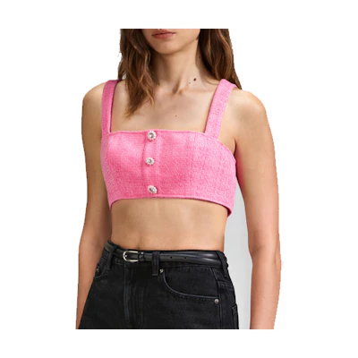 (Women) Self-Portrait SS23 Cropped Camisole Top Women’s - Pink Chanel-inspired Style SWF342B00300