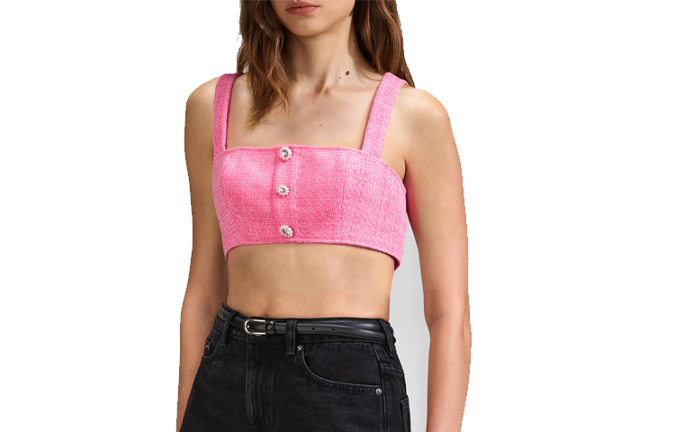 Order (W) Self-Portrait SS23 Camisole Pendek Wanita - Gaya Pink Inspirasi Chanel SWF342B00300
