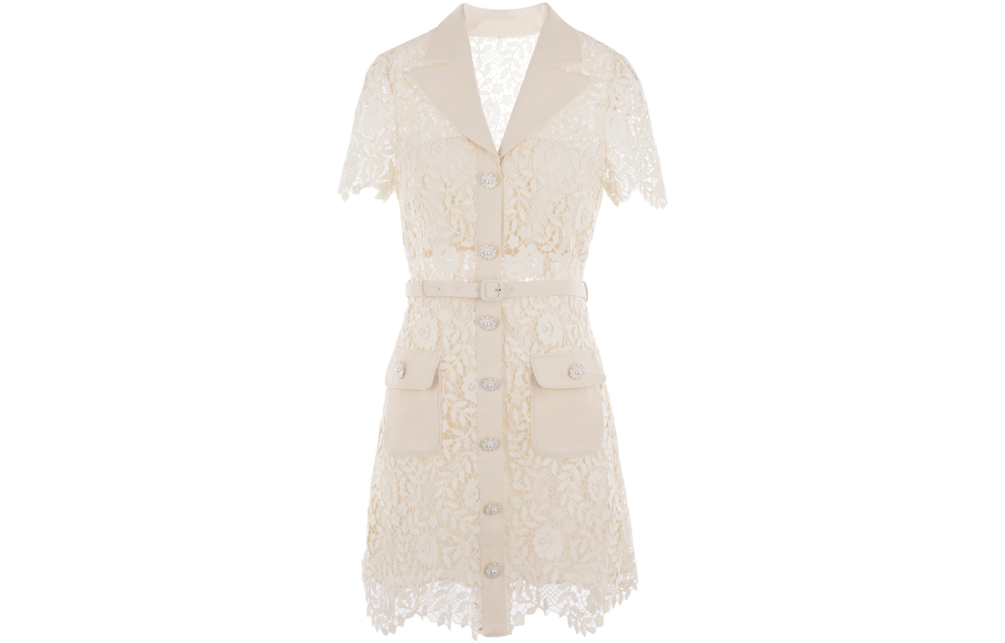 (Women) Self-Portrait SS23 Floral Lace Polo Collar White Midi Dress for Women - Off-White SS23114SCCREAM