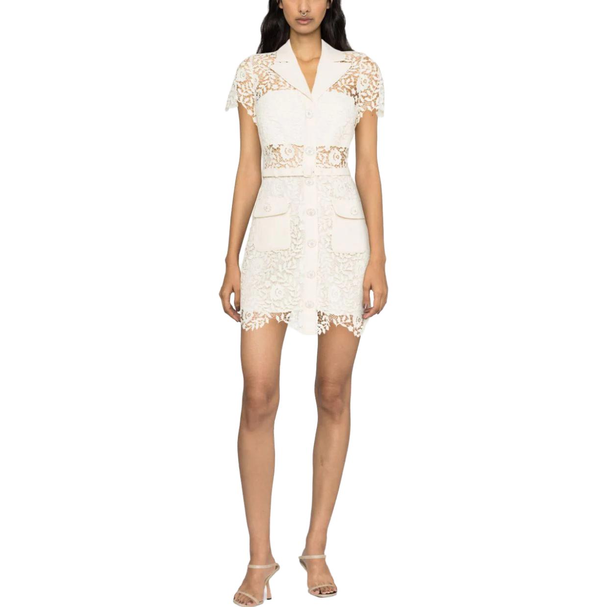 (Women) Self-Portrait SS23 Floral Lace Polo Collar White Midi Dress for Women - Off-White SS23114SCCREAM 圖 4