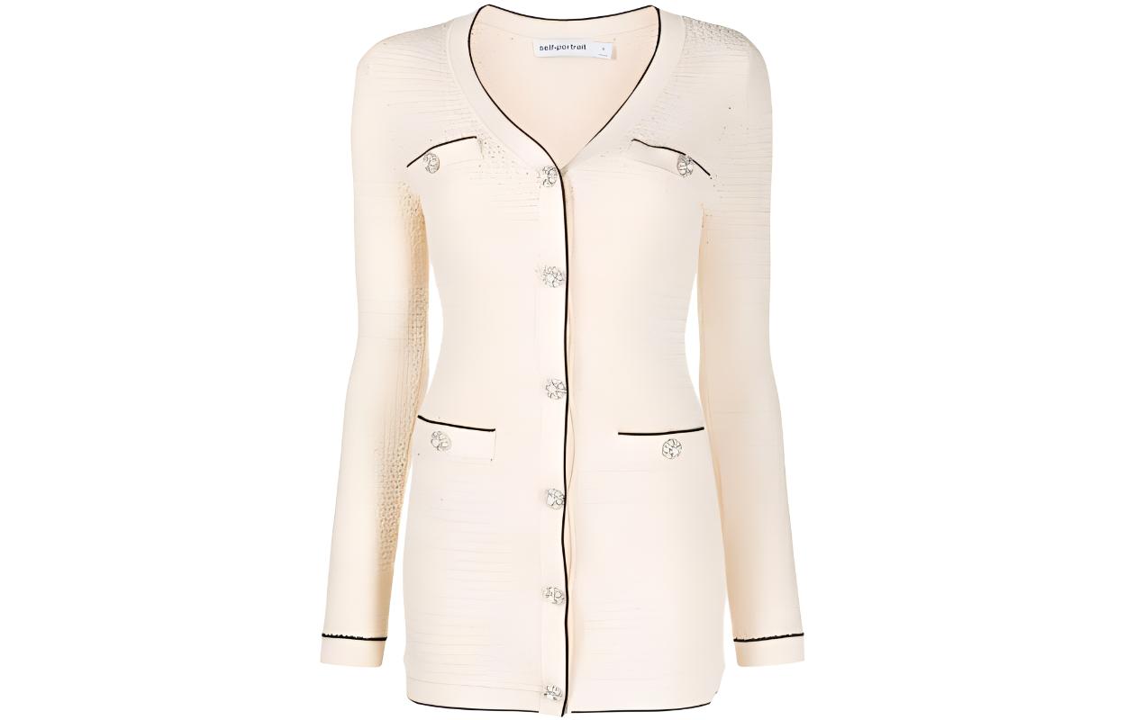 (Women) Self-Portrait SS23 French Chic Striped Buttoned Elegant Long Sleeve Dress Women SWF341M03100004