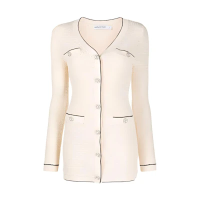 (Women) Self-Portrait SS23 French Chic Striped Buttoned Elegant Long Sleeve Dress Women SWF341M03100004