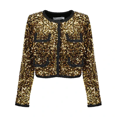 (Women) Self-Portrait SS23 Gold Sequin Long Sleeve Jacket for Women. SWF343T00300