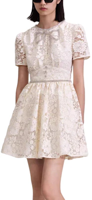 (Women) Self-Portrait SS23 Ivory Lace Dress with Bow and Rhinestone Details for Women. SWF343Y01700 Lookbook (Women) Self-Portrait SS23 Ivory Lace Dress with Bow and Rhinestone Details for Women. SWF343Y01700