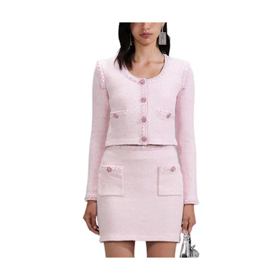 (Women) Self-Portrait SS23 Lunar New Year Pink Cropped Knit Cardigan. SWF341M00900