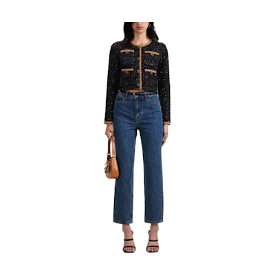 (Women) Self-Portrait SS23 Lunar New Year Sequin Embroidered Black Fitted Jacket Women RS23-037JS