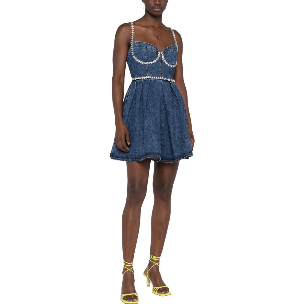 Shop (W) Self-Portrait SS23 海军蓝水钻牛仔无袖V领修身连衣裙. SWF343Y11900574