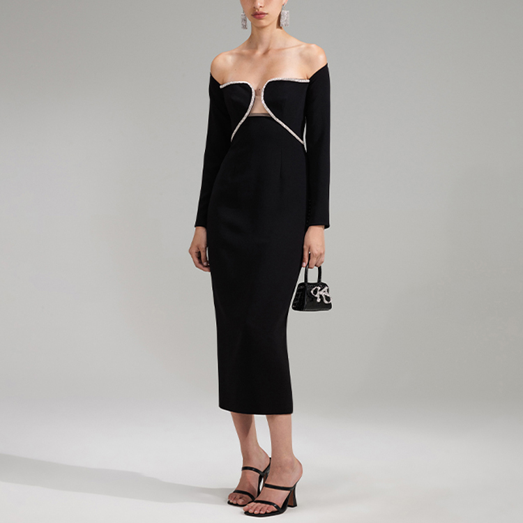 (Women) Self-Portrait SS23 Off-Shoulder Heart Neckline Embellished Long Sleeve Dress Women SWF341Y01300 圖 3