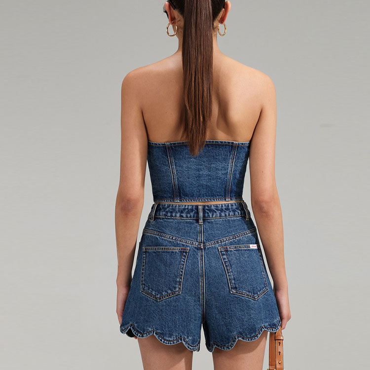 Shop (W) Top Corto Bustier Petal Denim Azul Self-Portrait SS23. SWF341B00200
