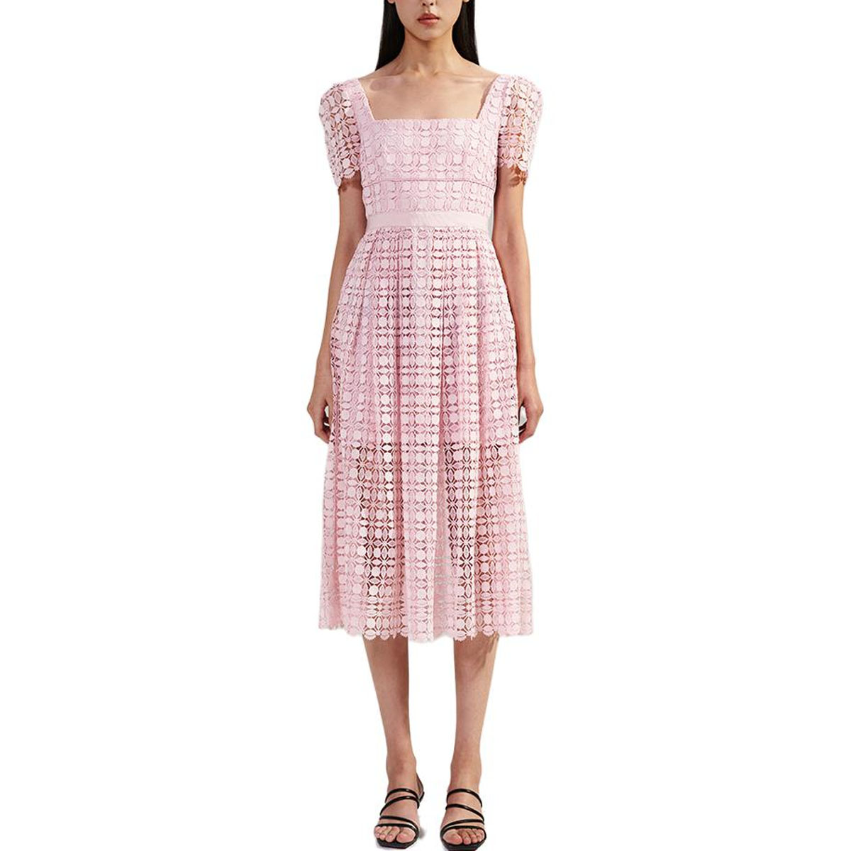 (Women) Self-Portrait SS23 Pink Puff Sleeve Square Neck Midi Dress for Women. SWF341Y05400 圖 3