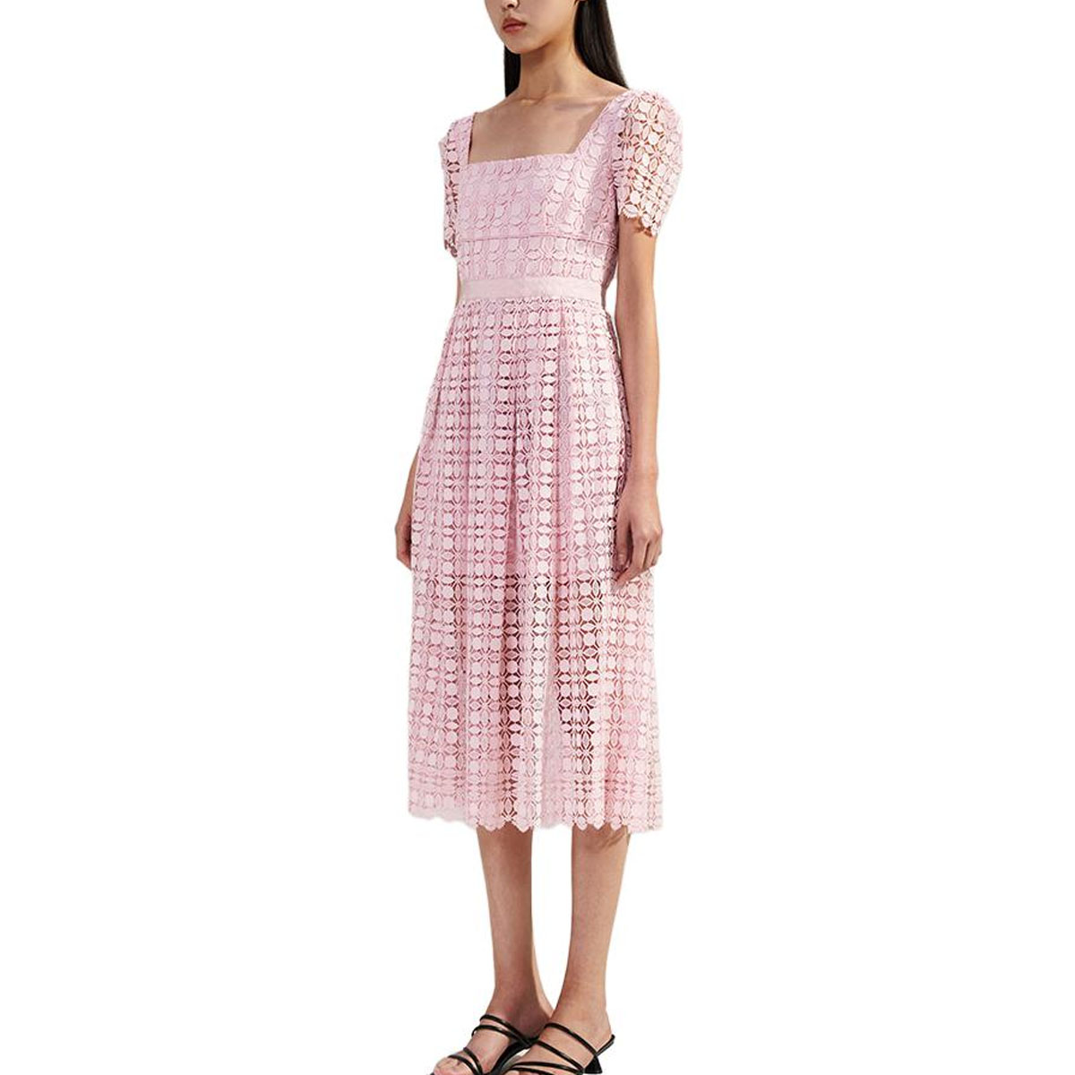 (Women) Self-Portrait SS23 Pink Puff Sleeve Square Neck Midi Dress for Women. SWF341Y05400 圖 5