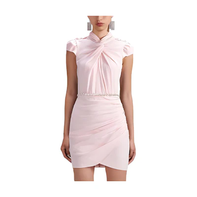 (Women) Self-Portrait SS23 Pink Short-Sleeve Pleated Dress Women SWF341Y06800