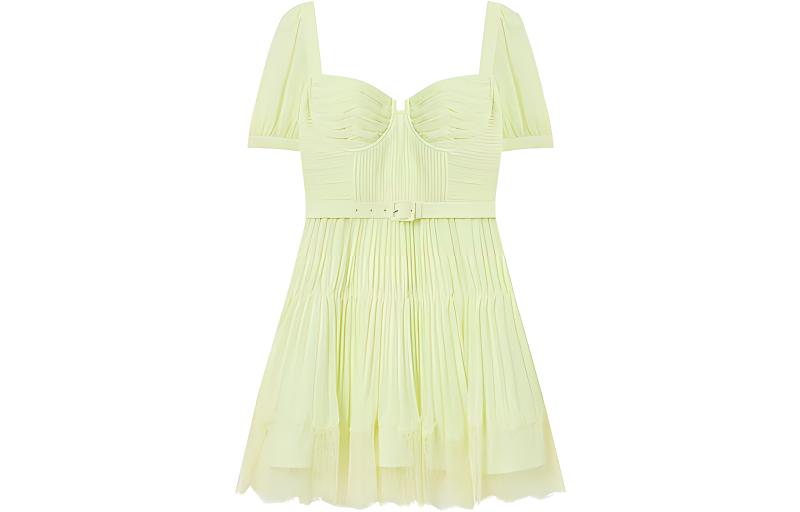 (Women) Self-Portrait SS23 Primrose Yellow Puff Sleeve Chiffon Lace Princess Dress. SWF343Y01400