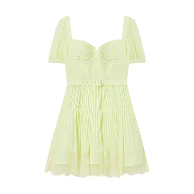 (Women) Self-Portrait SS23 Primrose Yellow Puff Sleeve Chiffon Lace Princess Dress. SWF343Y01400