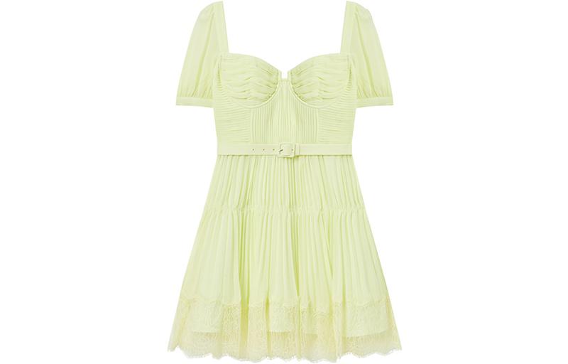 Order (W) Self-Portrait SS23 报春花黄泡泡袖雪纺蕾丝公主裙。 SWF343Y01400