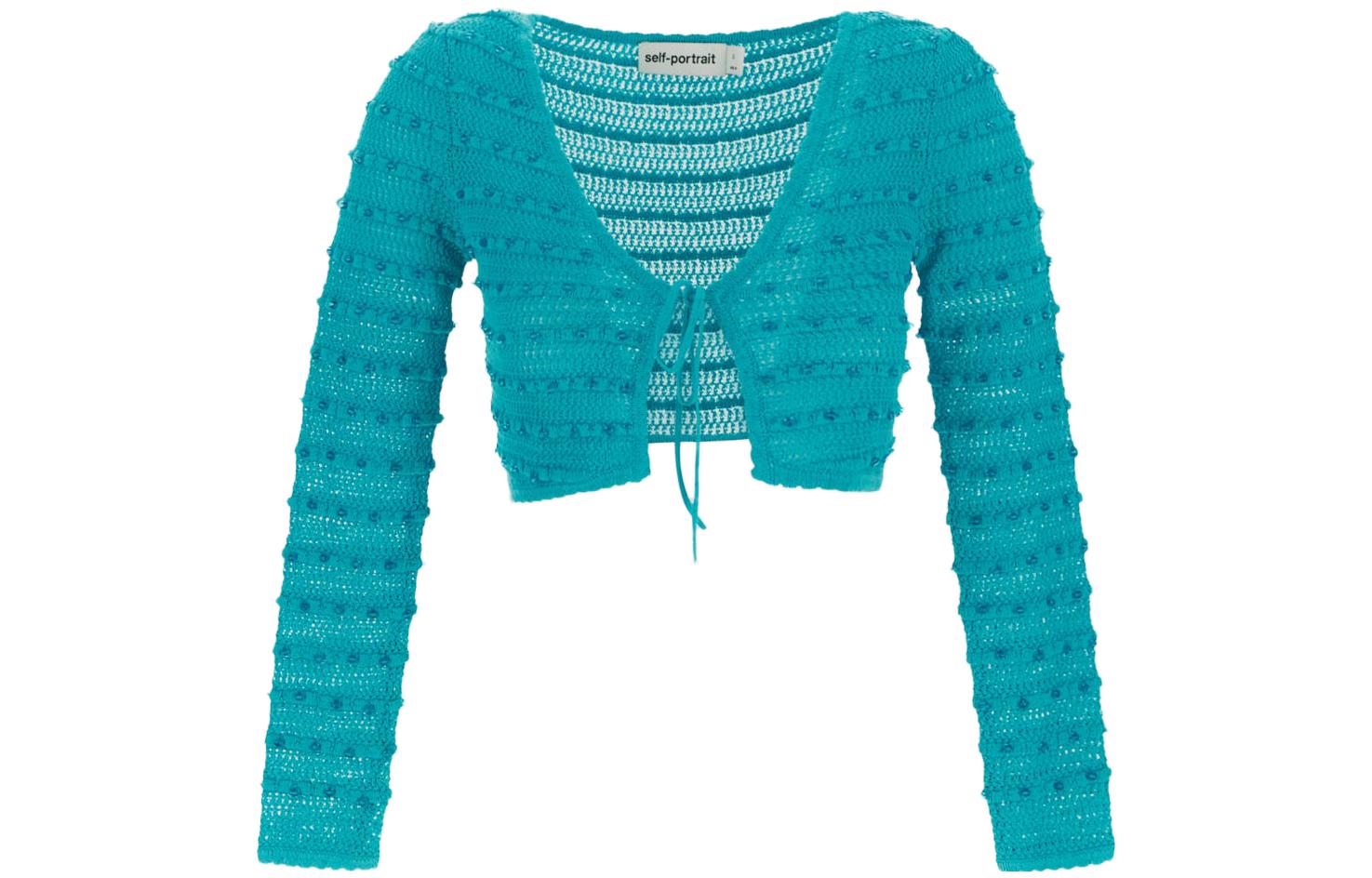 Lookbook (W) Self-Portrait SS23 藍色透明針織短版開襟衫長袖 180JAGREEN